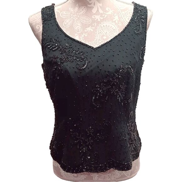 Jkara New York Black Embellished beaded top Size medium - Picture 1 of 8
